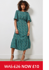 M&Co Black & Green Ditsy Floral Print Short Sleeve Midi Dress