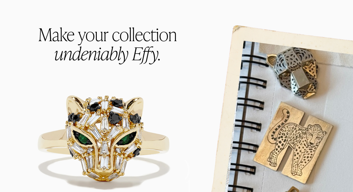 Signature 14K Yellow Gold Diamond and Emerald Panther Ring