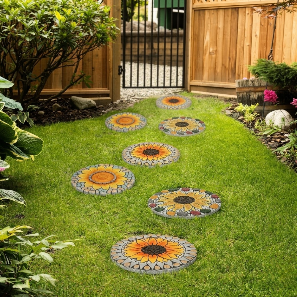 Image of Pack Of 3 Sunflower Design Garden Stepping Stone For Decorative Yard And Patio