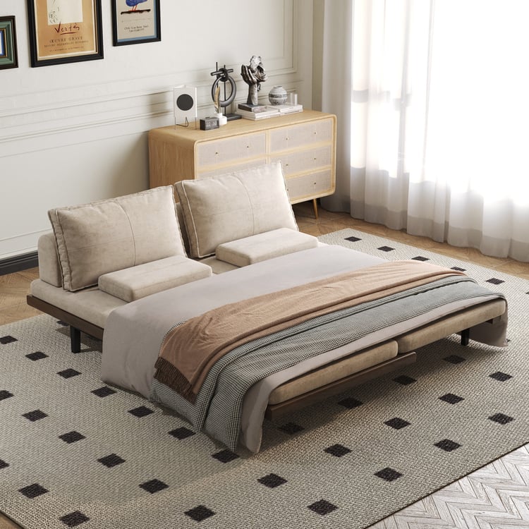 79" Queen Cotton & Linen Convertible Sleeper Sofa with Pillows