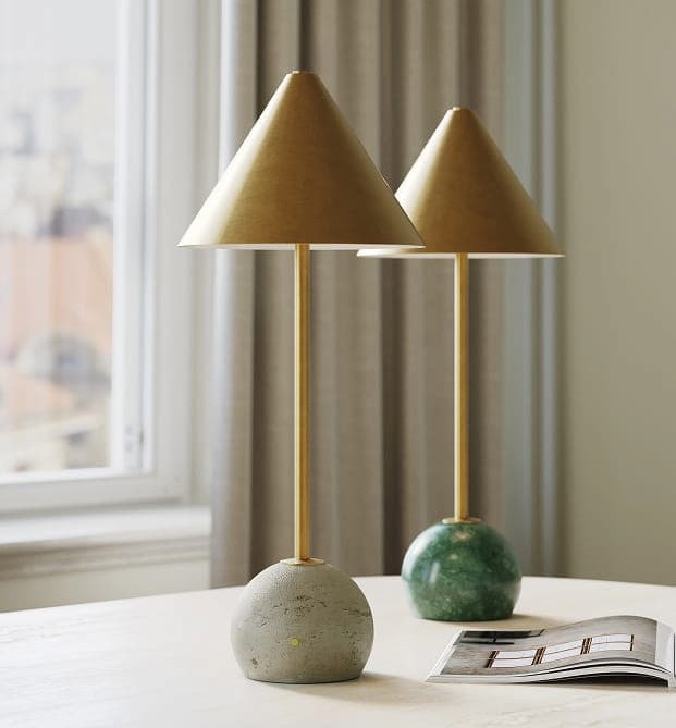 Journey Natural & Brass Cordless Table Lamp in Natural and Green Stone finishes