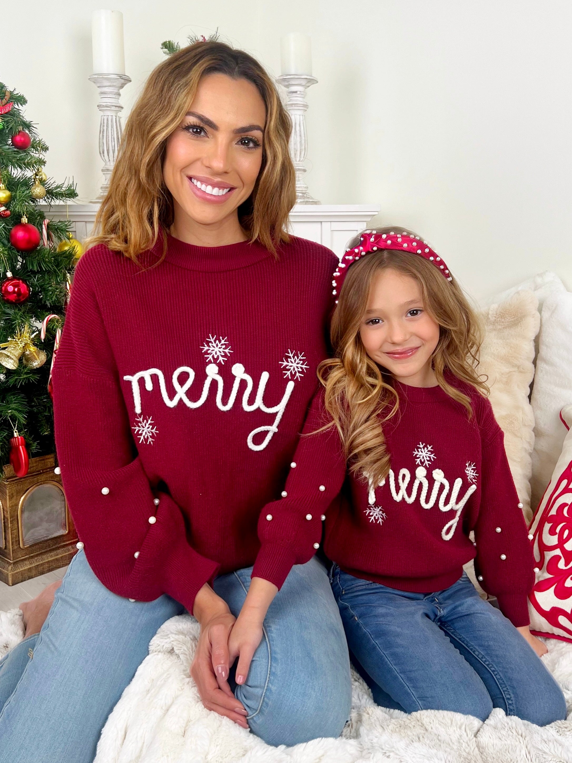 Image of Girls Snowflake Merry Christmas Sweater