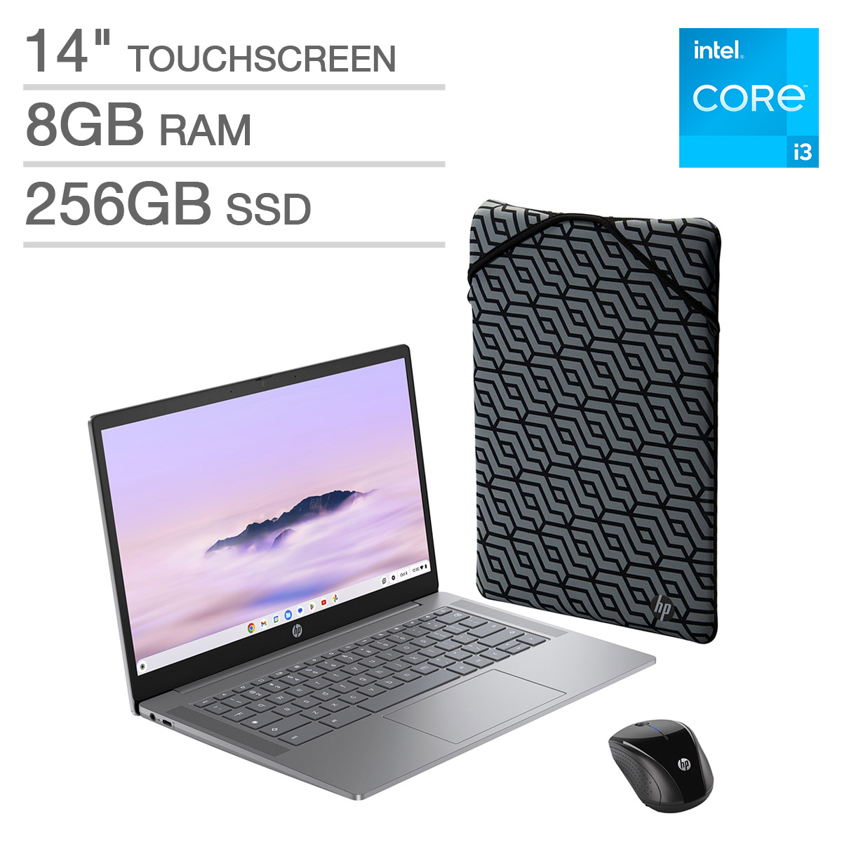 HP 14-inch Chromebook Plus Laptop Bundle with Intel i3 Processor