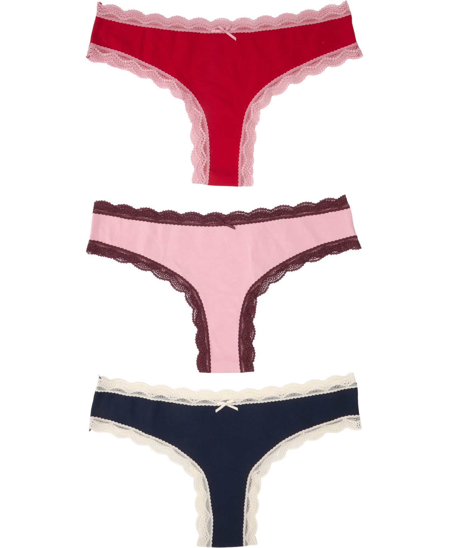 Womens' 3PK Contrast Lace Trim Brazilian Brief