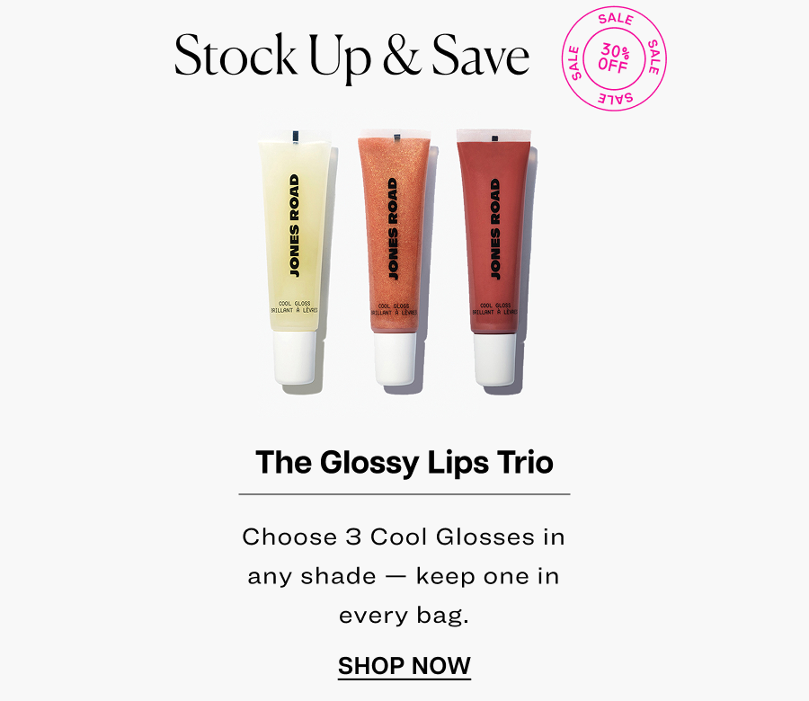 The Glossy Lips Trio. Choose 3 Cool Glosses in any shade — keep one in every bag.