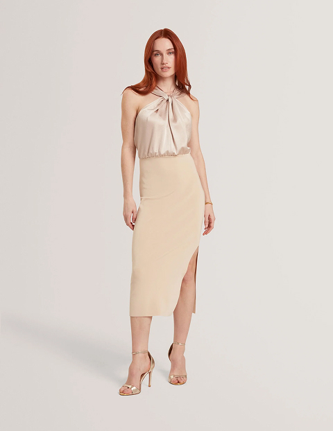 Knitted Twist Neck Midi Dress