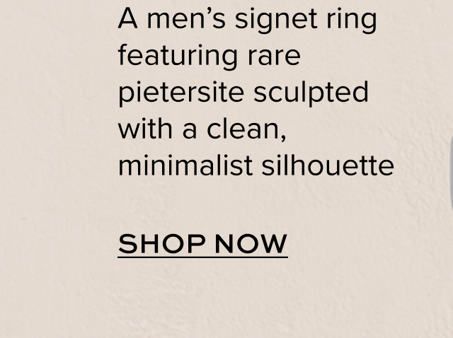 A men’s signet ring featuring rare pietersite sculpted with a clean, minimalist silhouette