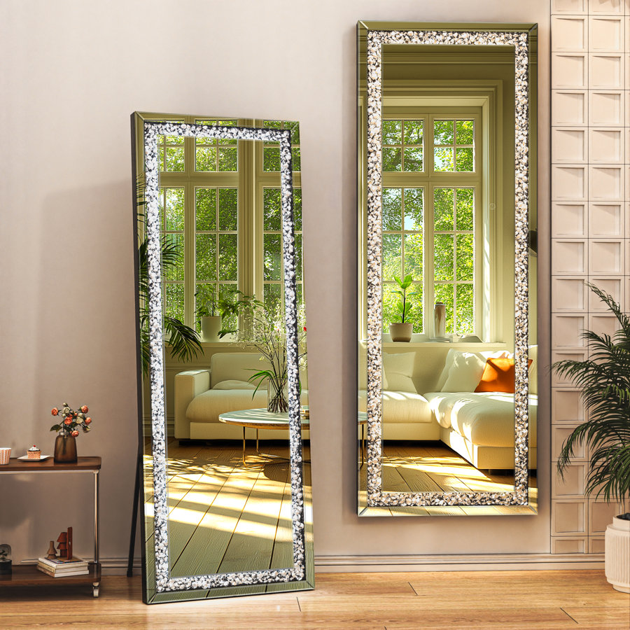 Full-Length Mirror with Lights and Crystal Crush Diamond, Wall Mounted Hanging Diamond Mirror Leaning for Living Room Bedroom