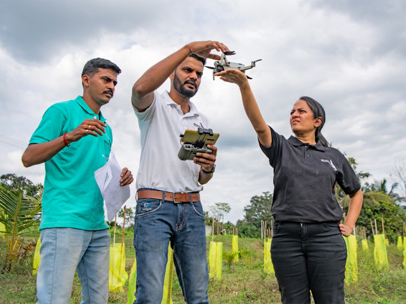 Karanth and Centre for Wildlife Studies staff use a drone