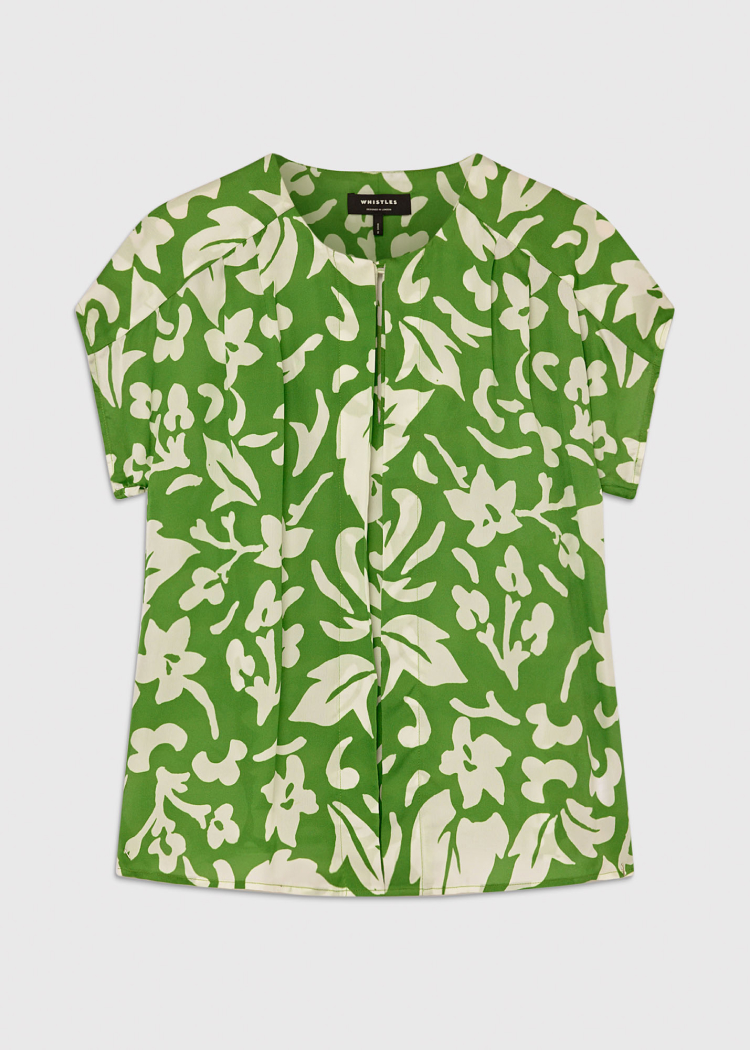 Green Floral Keyhole Blouse