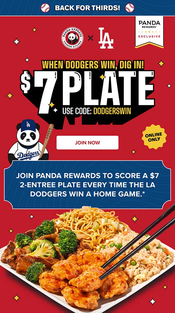 $7 Panda Plate When Dodgers Win At Home
