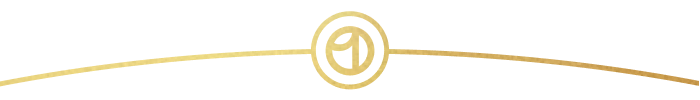 Elegant gold horizontal line with a circular emblem at the center, featuring a stylized number one inside the circle, and gently curved lines extending outward on both sides.