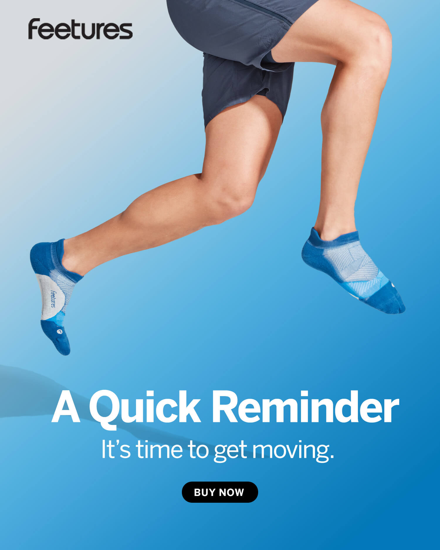 Man jumping in Elite Tab Bahama Blue. A quick reminder it's time to get moving. Buy now