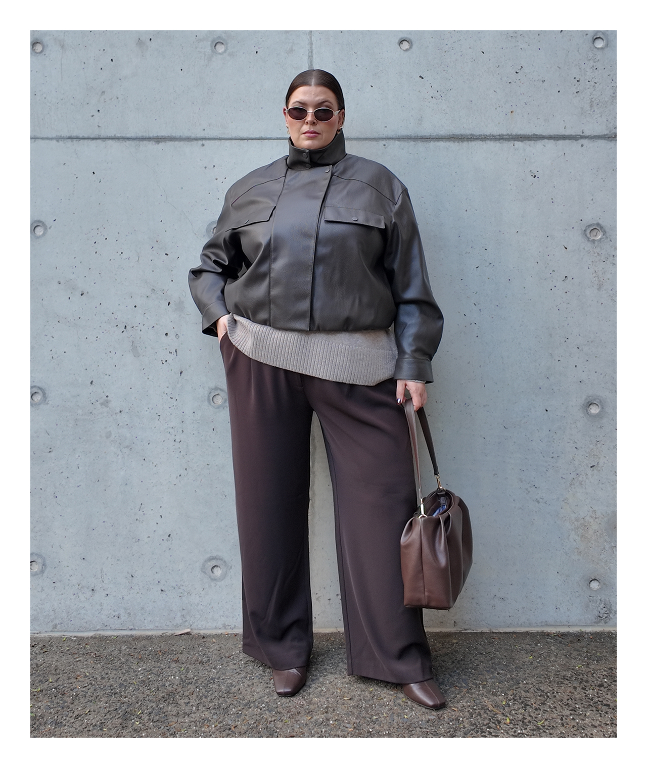 Angela Curve Oversized PU Bomber Jacket