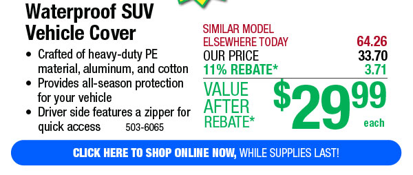 Waterproof SUV Vehicle Cover - Free Shipping To Store!