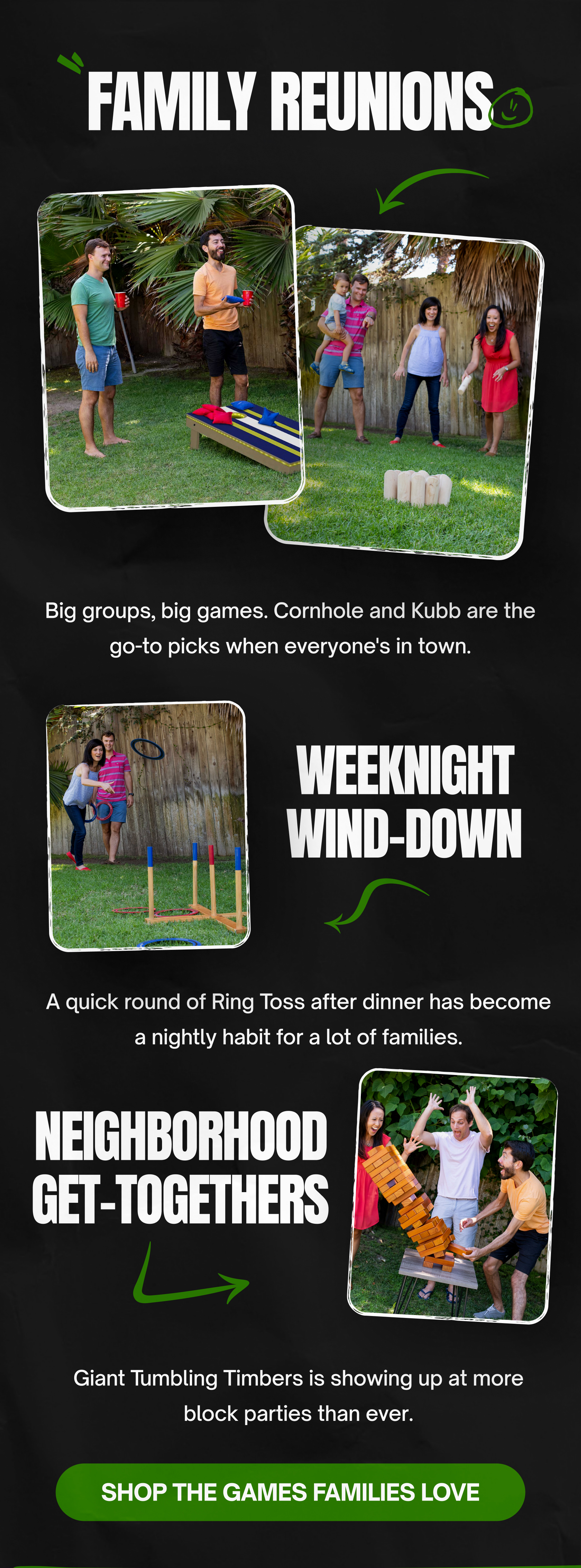 Family reunions, weeknight wind-down - neighborhood get togethers - shop the games