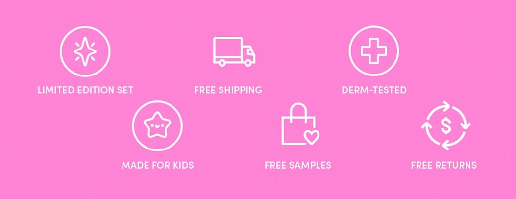 Limited edition set, free shipping, derm tested, made for kids, free samples, free returns 