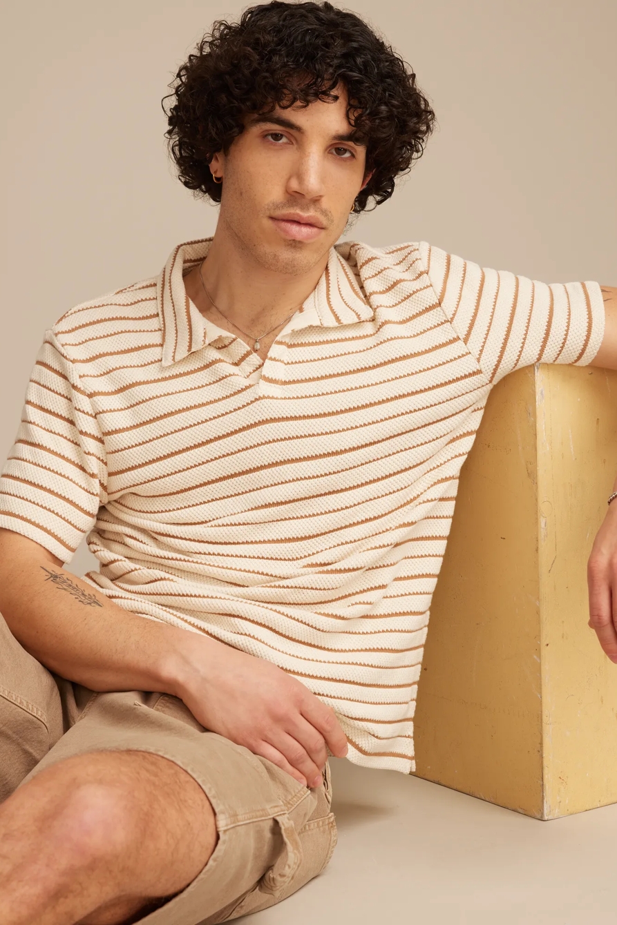 Image of Lucky Brand Jacquard Knit Shirt - Men's Clothing Outerwear Shirt Jackets in Brown Multi