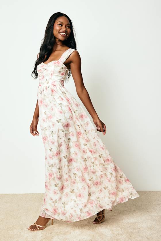 Image of Evelise Cream Floral Sleeveless Maxi Dress