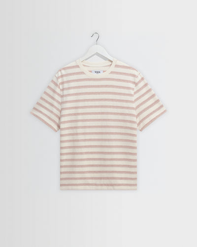 Dean - Ecru And Rust Stitch Stripe Organic Cotton T-Shirt