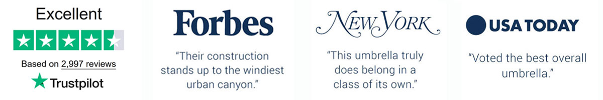 Exellent reviews l Forbes l New York Magazine l USA Today  l Voted best overall umbrella