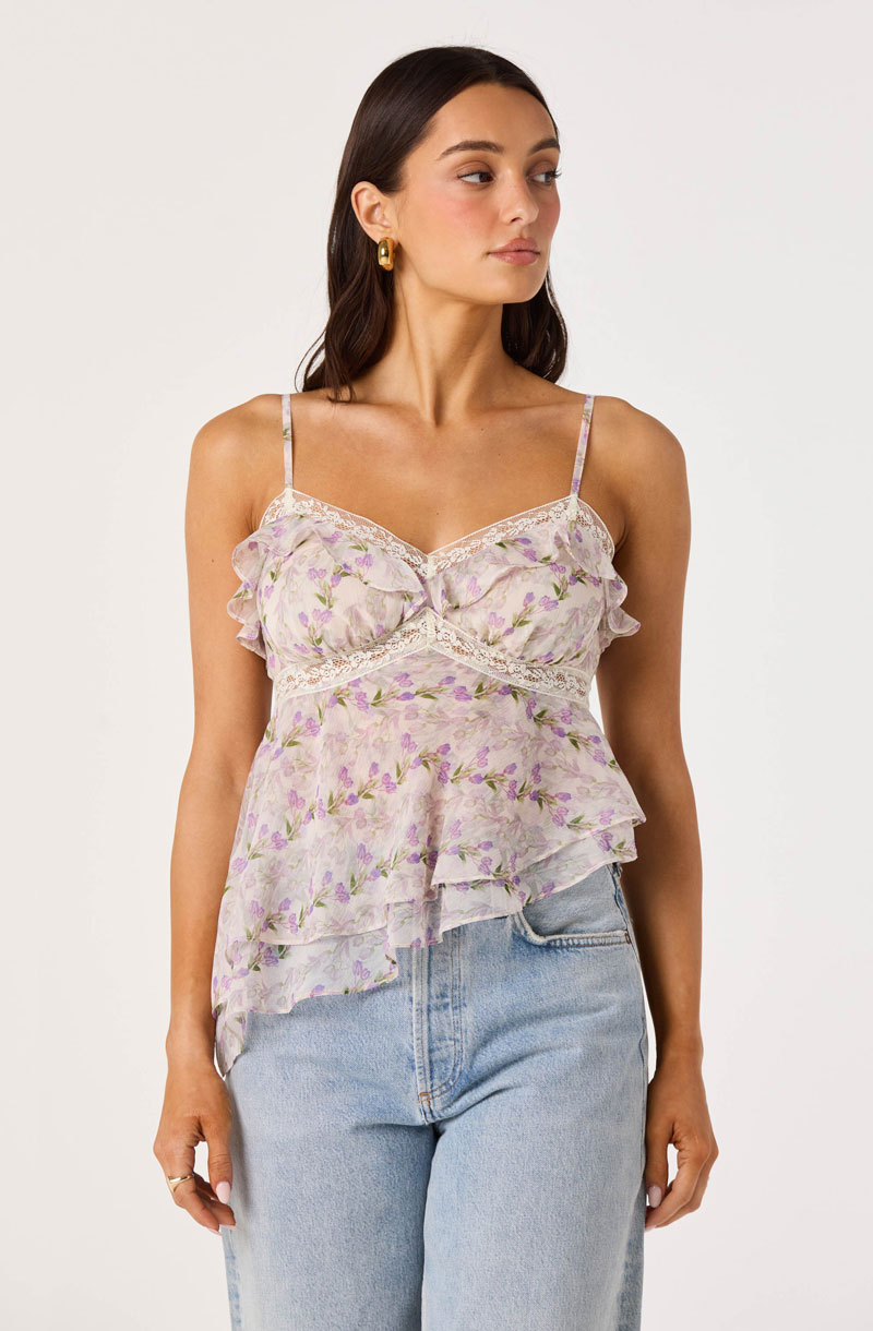 Woman Wearing Lace Trim Tank Top