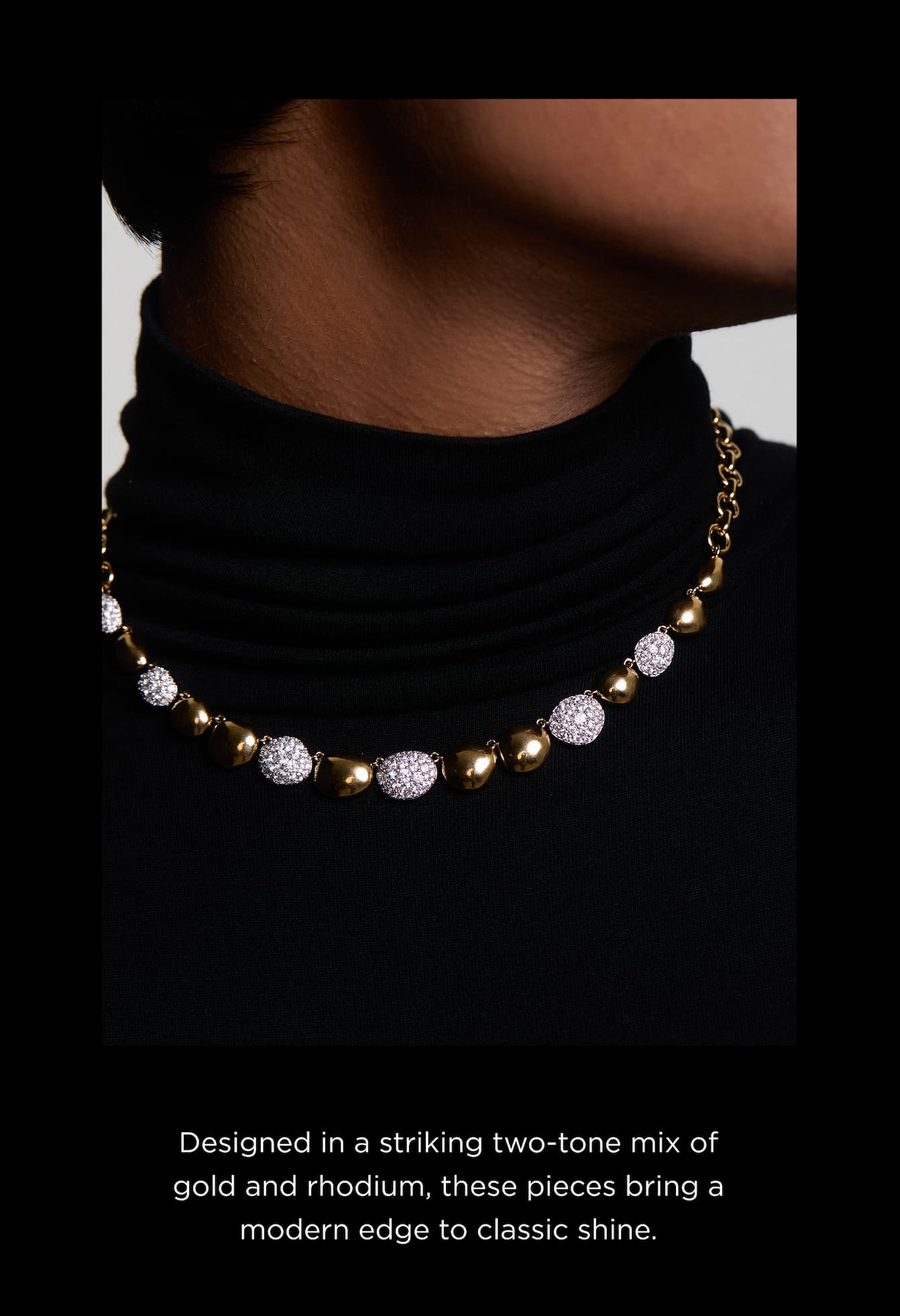 Shop the Pebbles Collection (image of model wearing pebbles necklace)