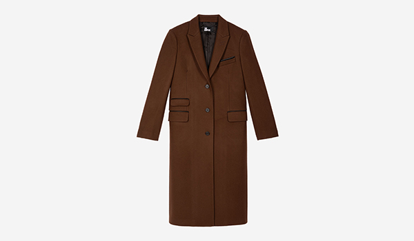 Manteau long avec détails de cuir marron