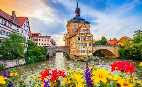 Flowers River Town Hall Sunset Bamberg