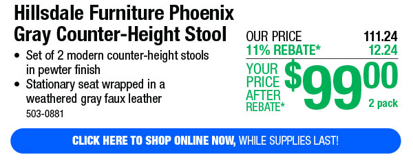Hillsdale Furniture Phoenix Gray Counter-Height Stool - Free Shipping To Store!