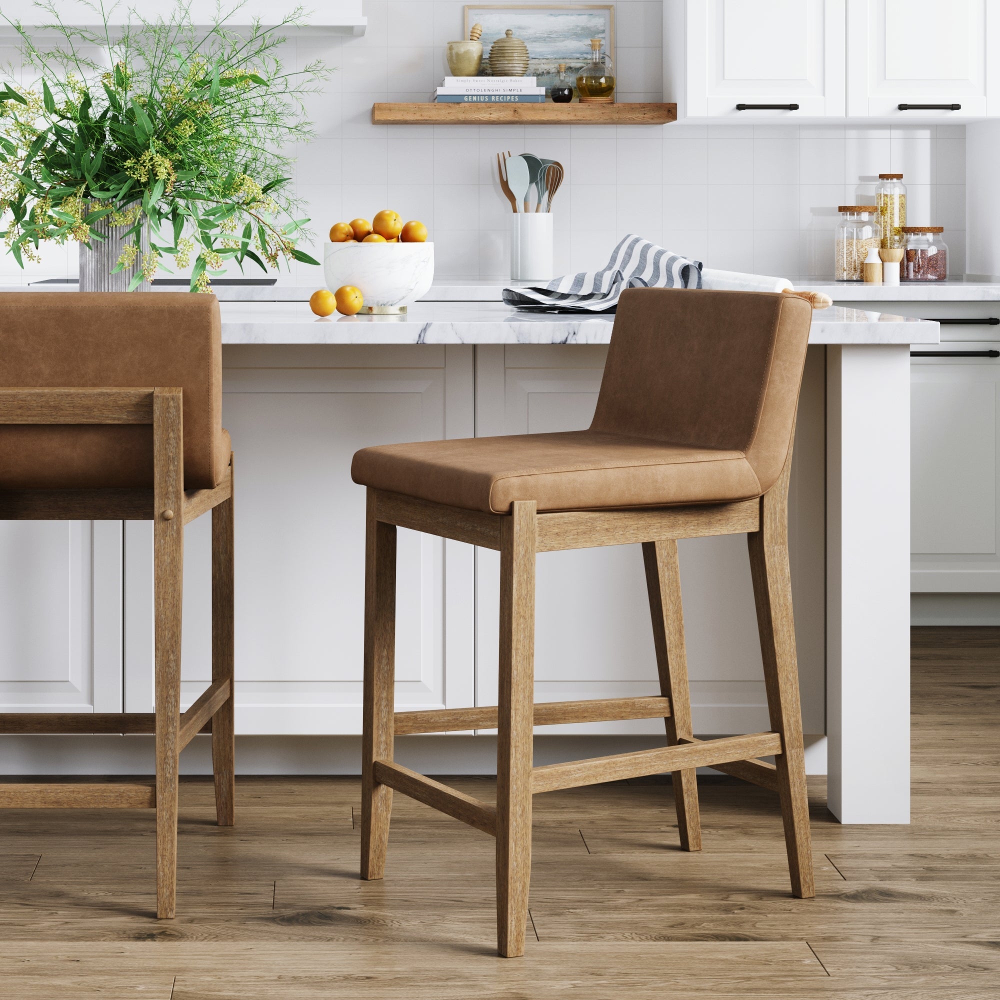 Image of Wood Faux Leather Counter Height Bar Stool Light Brown