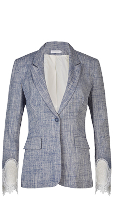 Long Sleeve Linen Jacket With White Lace Applique