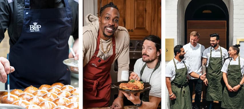 Chefs wearing the Cargo Crew Banjo Chef Apron