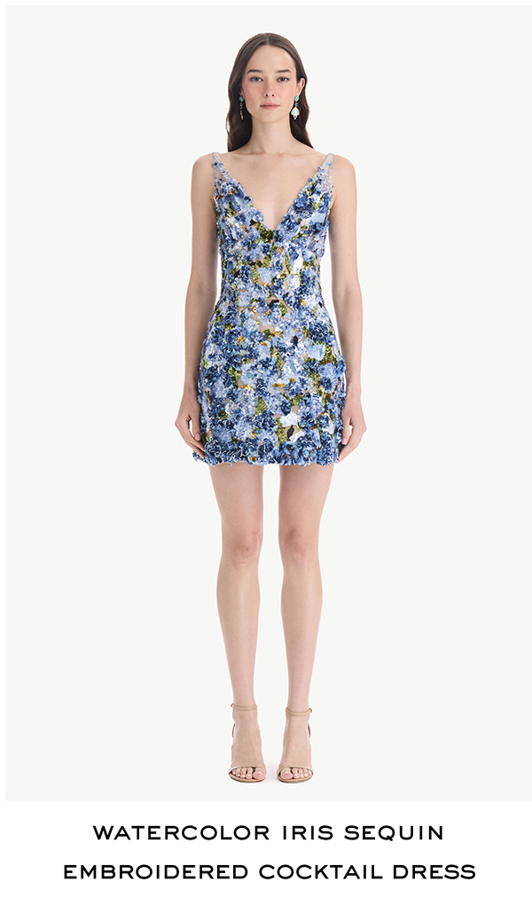 Watercolor Iris Sequin Embroidered Cocktail Dress