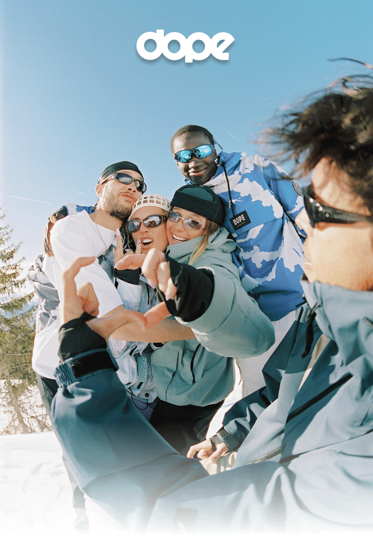 Dope. Snowboarders smiling while wearing ski goggles.
