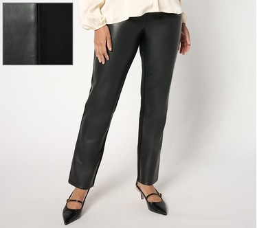 Belle by Kim Gravel Petite Faux Leather Front, Ponte Back Pant