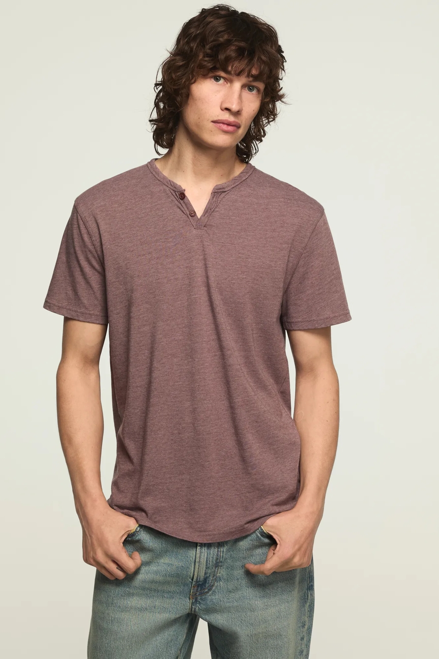 Image of Lucky Brand Venice Burnout Notch Neck Tee - Men's Clothing Tops Shirts Tee Graphic T Shirts in Blue Indigo