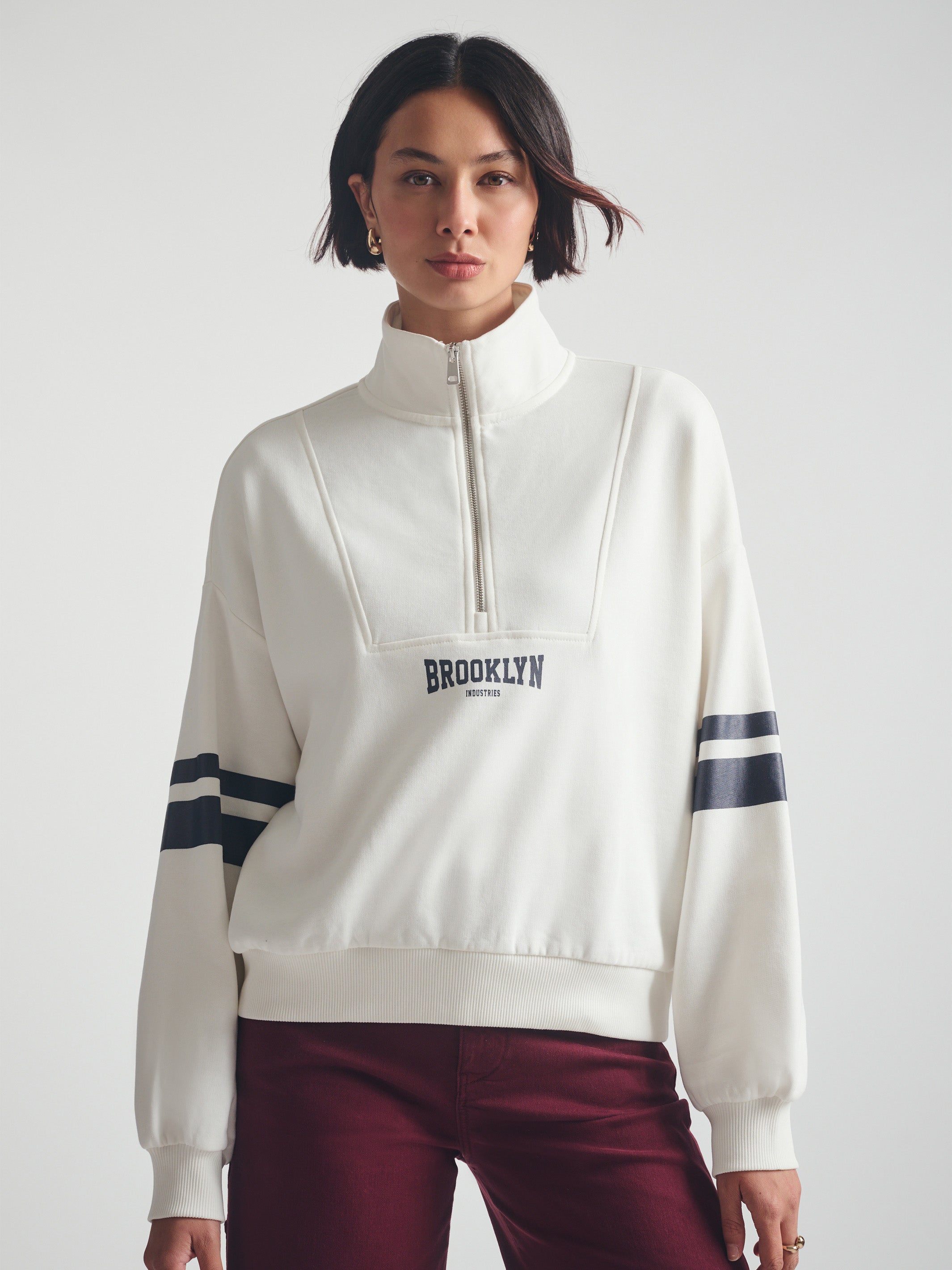 Image of Women's Brooklyn Half Zip Varsity Sweatshirt in Antique White