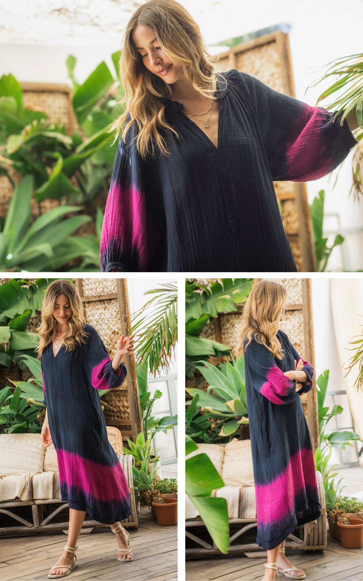 Navy and Fuchsia Gauze Dress
