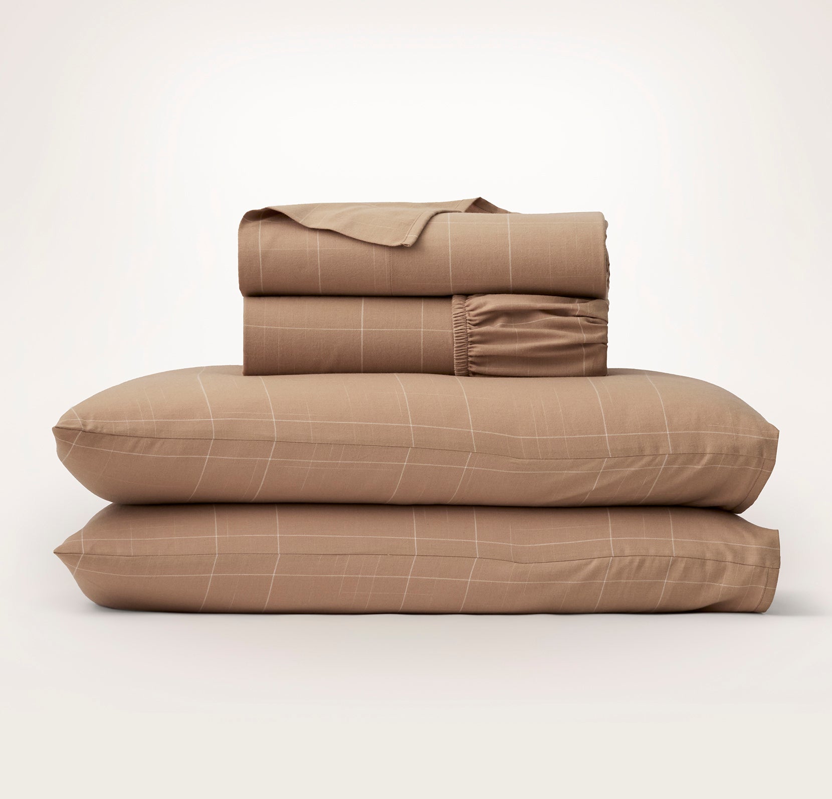 Percale Hemmed Simple Stripe Sheet Set in White/Mineral