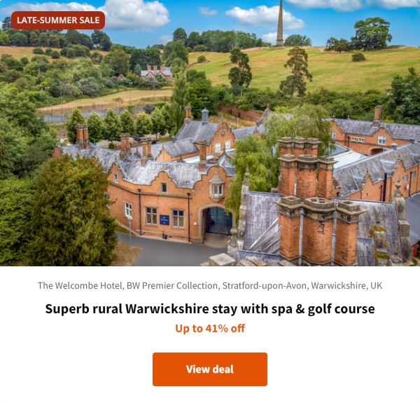 Superb rural Warwickshire stay with spa & golf course