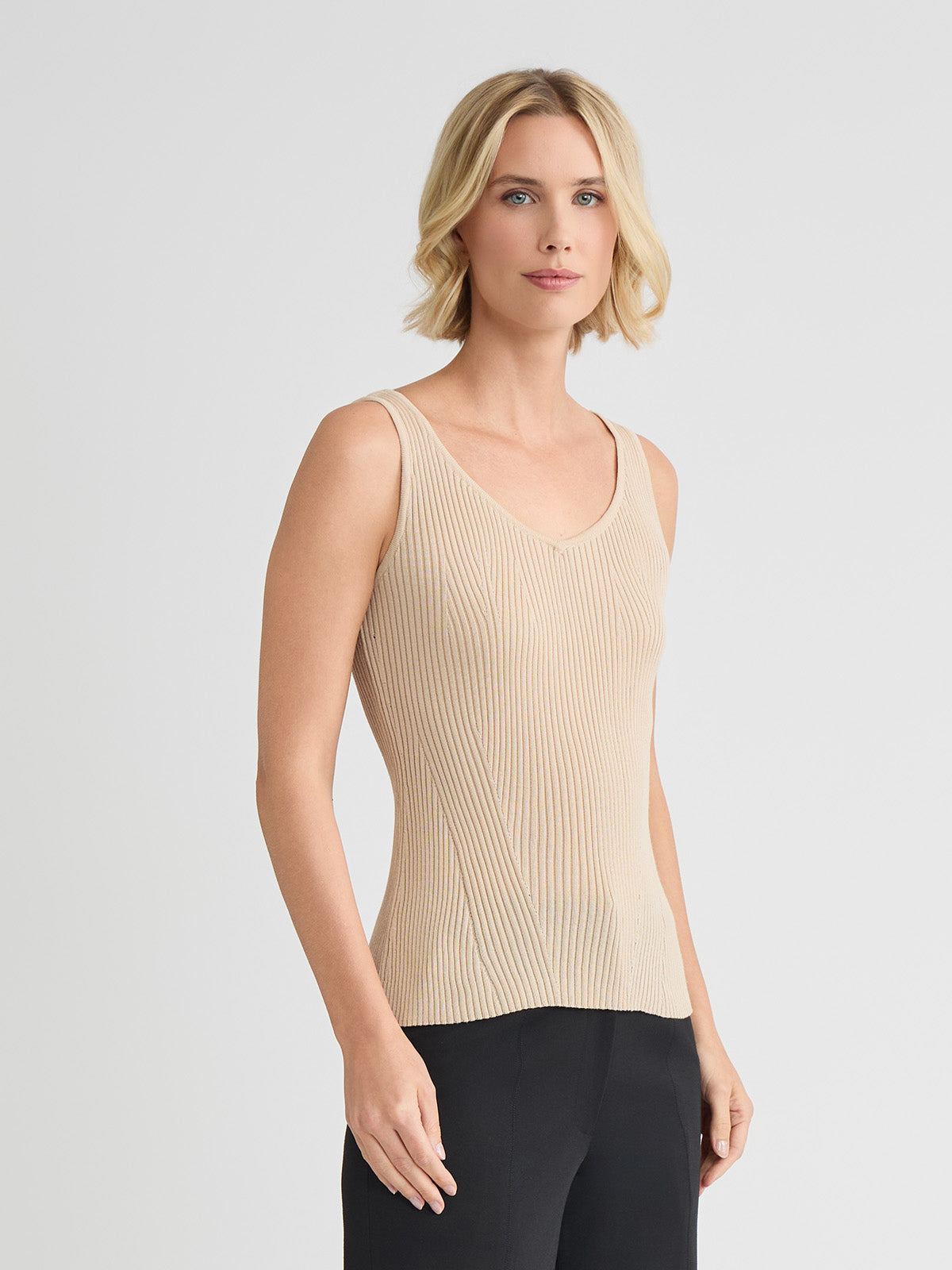 Shaped Soft Ribbed Knit Tank, Biscotti
