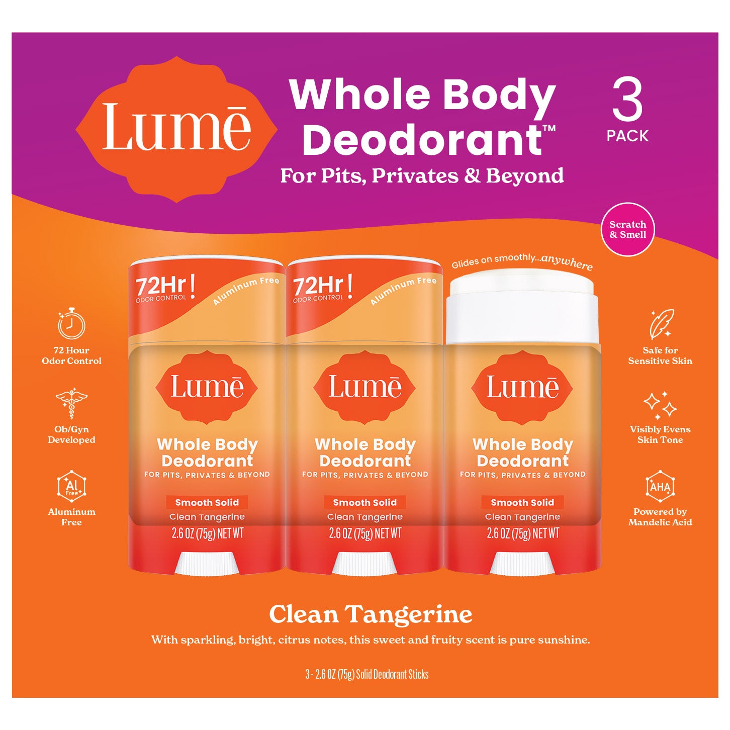 Lume Whole Body Deodorant, 2.6 oz, 3-Pack
