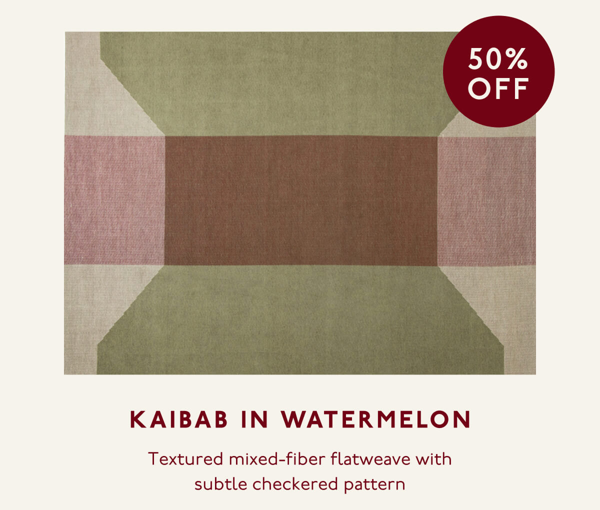 Kaibab in watermelon | 50% OFF | Textured mixed-fiber flatweave with subtle checkered pattern.