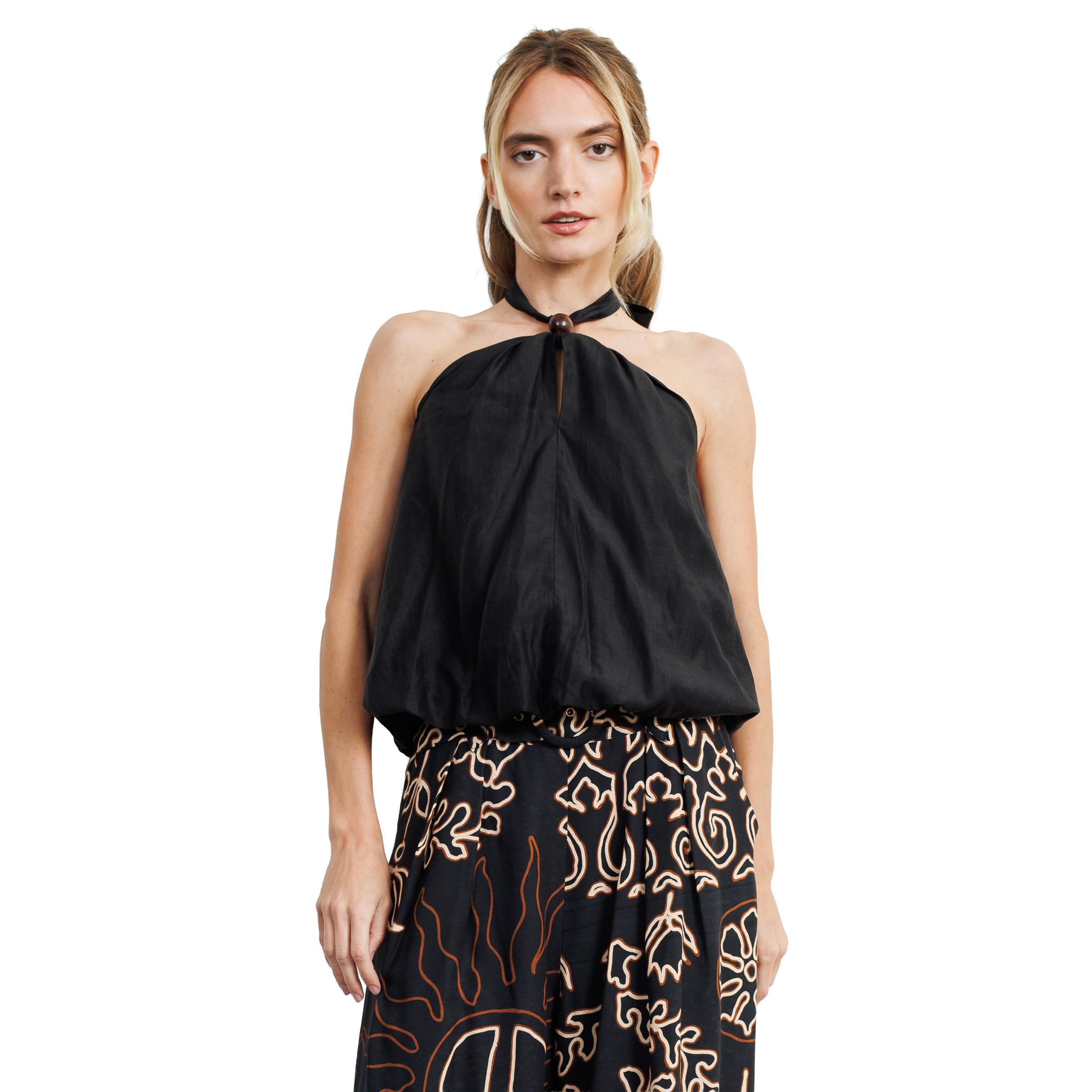 Image of Rosaleen Bubble Hem Halter Neck Top