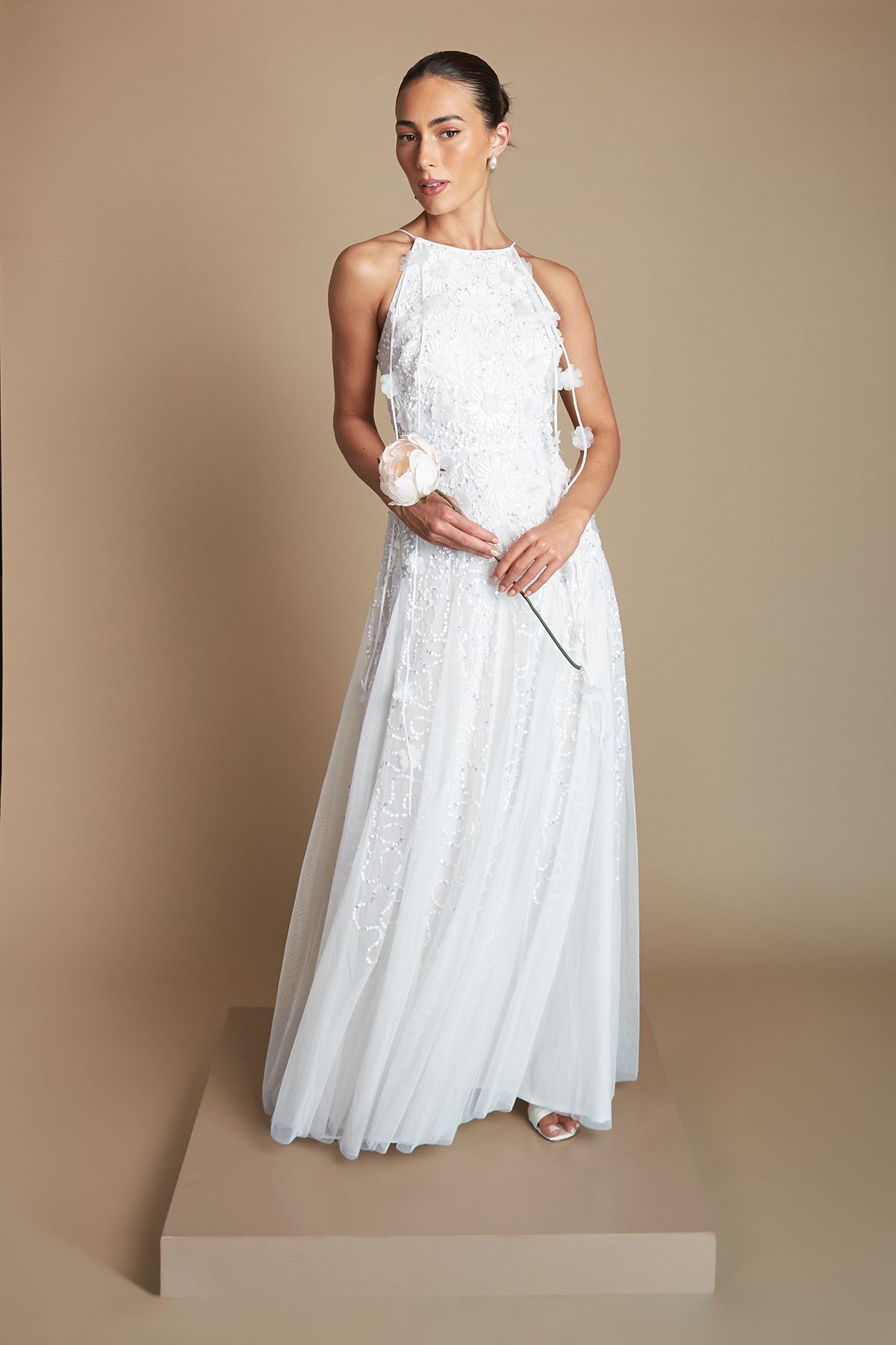 Floral Embellished Tulle Wedding Dress
