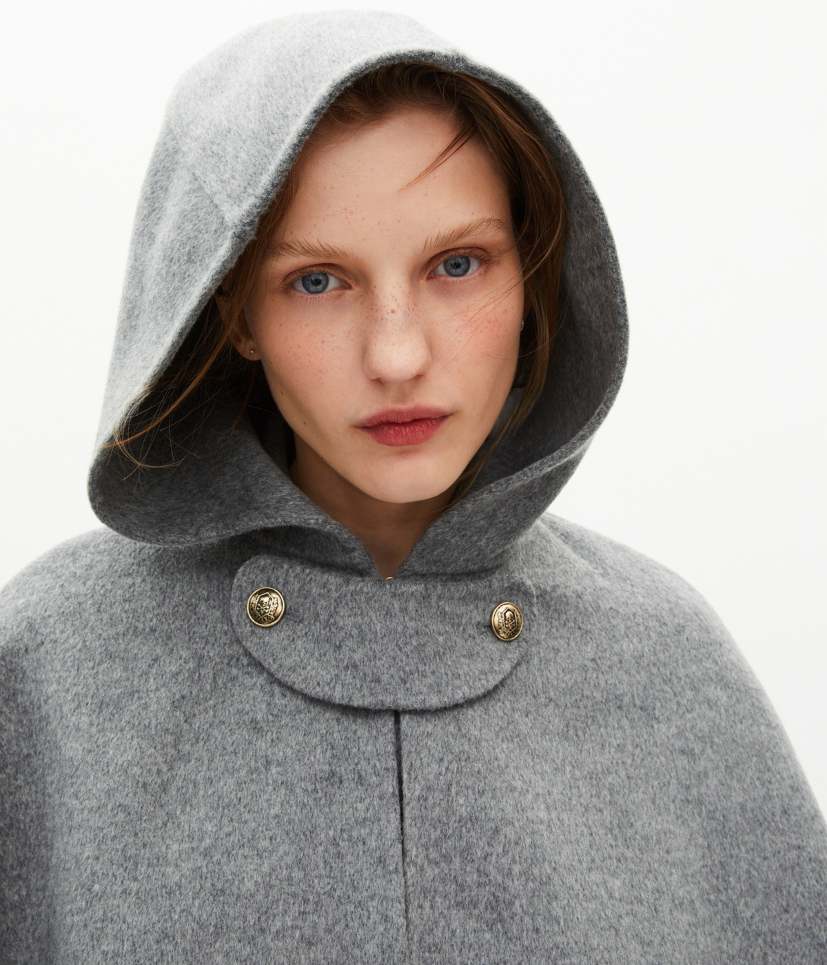 Manteau long double face avec cape gris