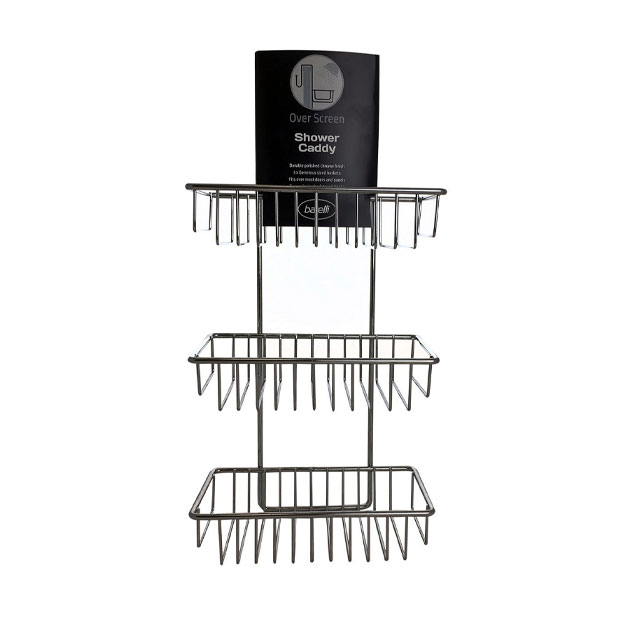 Barelli Chrome Over Screen Bathroom Shower Caddy with Hooks