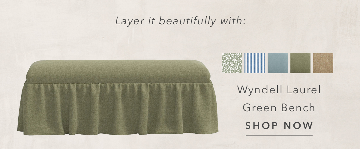 Wyndell Laurel Green Textured Skirted Bench