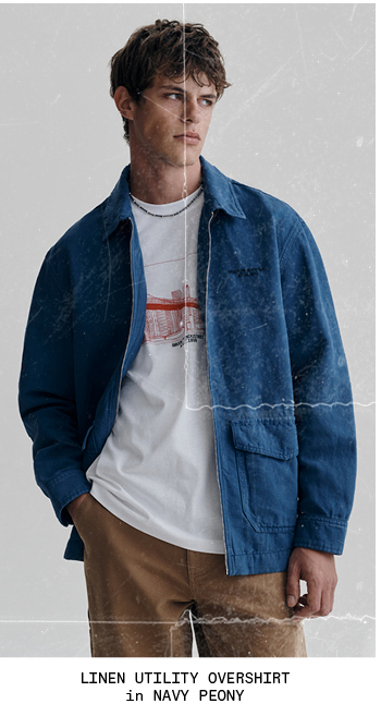 Linen Utility Overshirt Navy Peony